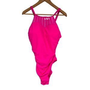 Holipick Women High Neck One Piece Mesh Bathing Swimsuits Open Back XXL Pink NWT